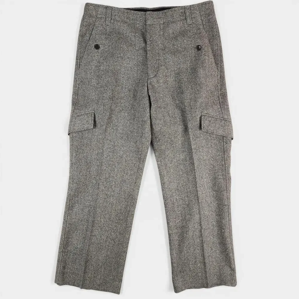Y2K Banana Republic Cargo Pants Mens 35x30 Gray Wool Herringbone Tweed Stretch